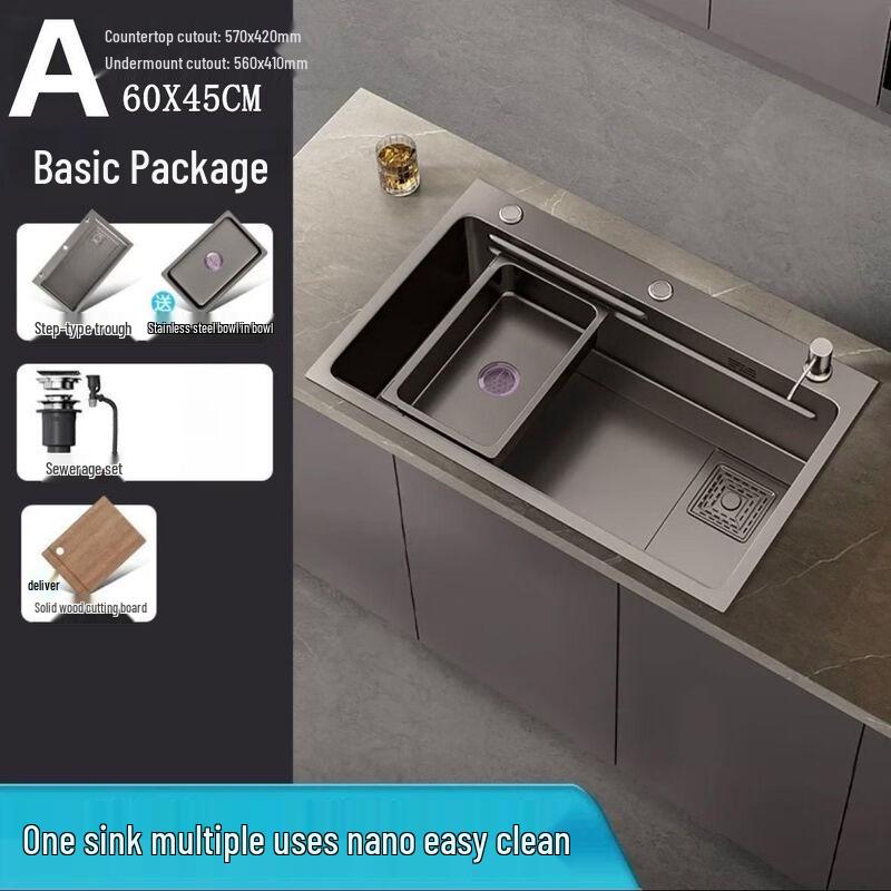 TLXT Handgefertigtes schwarzes Edelstahl-Küchenspülbecken