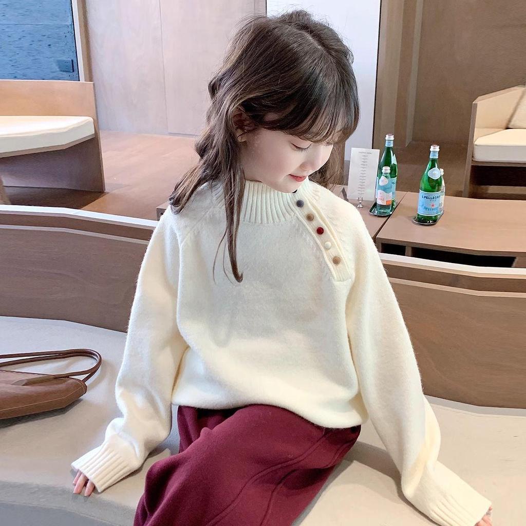 Children's Semi-High Neck Autumn & Winter Sweater - Stylish Knitwear for Boys and Girls