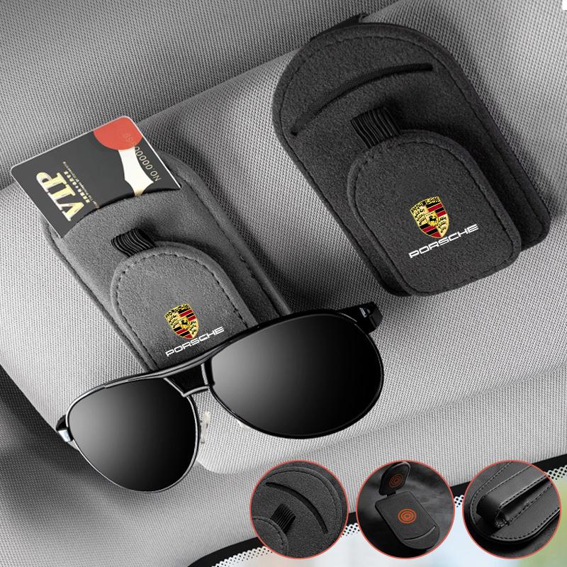Auto Magnetic Leather Car Visor Sunglasses Holder Ticket Card Clips For Porsche Panamera Macan Boxster Cayman Cayenne 911 718 IK8