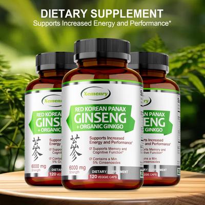 Bio-Ginseng-Kapseln, 6000 mg Stärke, mit Ginkgo-Biloba-Extrakt, Hochdosierte Formel