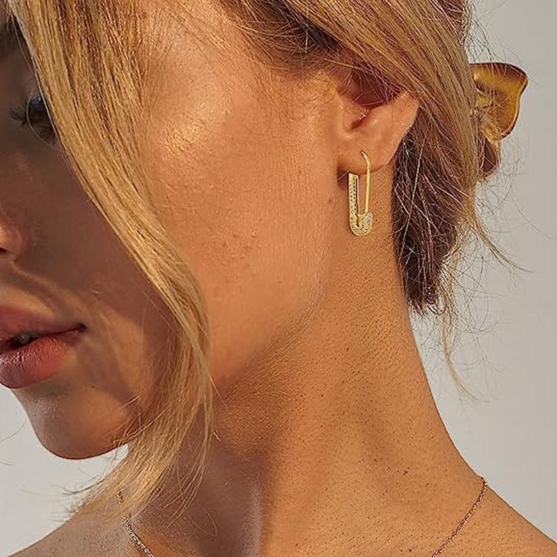 Huitan Chic Paper Clip Design Earrings for Women Simple Stlish Girls Piercing Earrings  Color/Gold Color Exquisite Jewelry