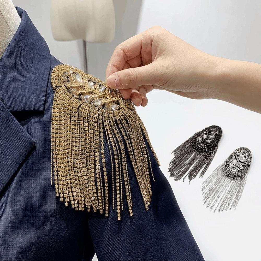 Vintage Shoulder Epaulettes Handmade Rhinestone Epaulet Fashion Tassel Shoulder Board Gifts
