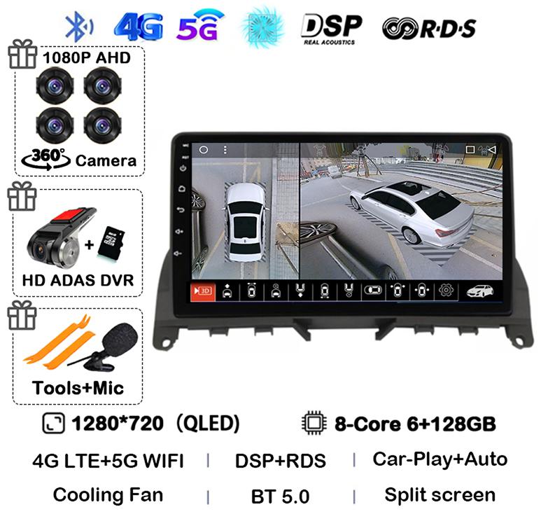 Android 14 Carplay Auto Pentru Mercedes Benz C Class 3 W204 S204 2006-2011 Radio Auto Autoradio Stereo Player Multimedia WIFI+4G DSP