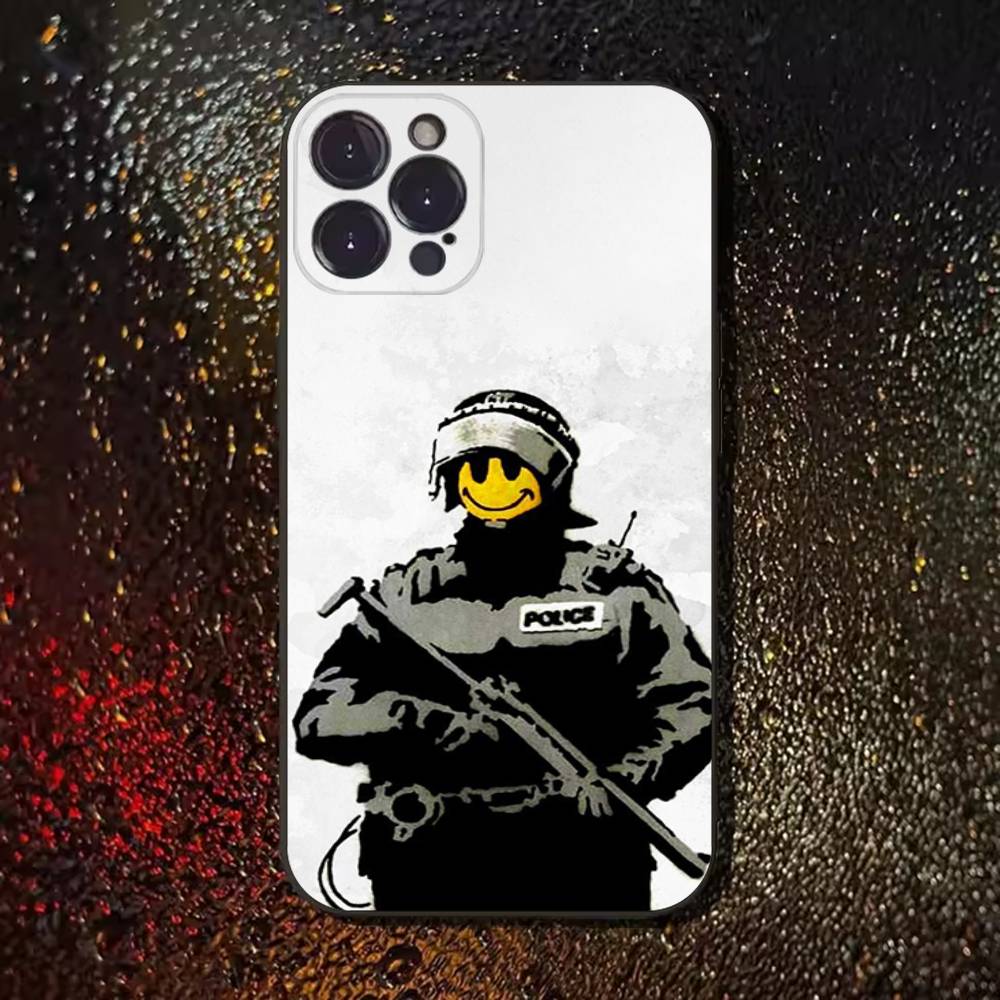 Street Art Banksy Graffiti Handyhülle Für iPhone 17,16,15,14,13,12,11 Plus,Pro Max,XS,X,XR,SE,Mini,8,7,Weiche Silikon Schwarze Hülle