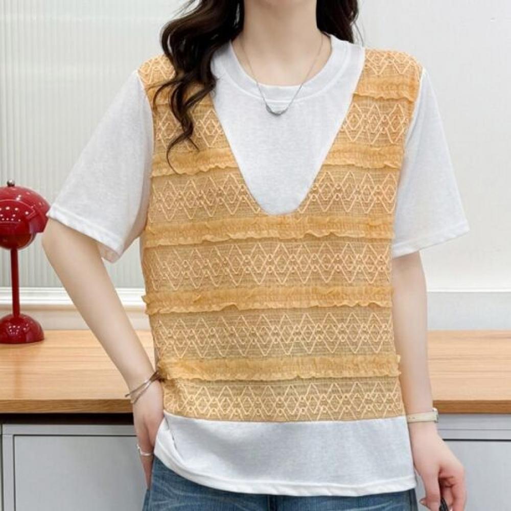 Navava Women Loose FiT Two In One STyle Round Neck ShorT Sleeve T shirT nT3382