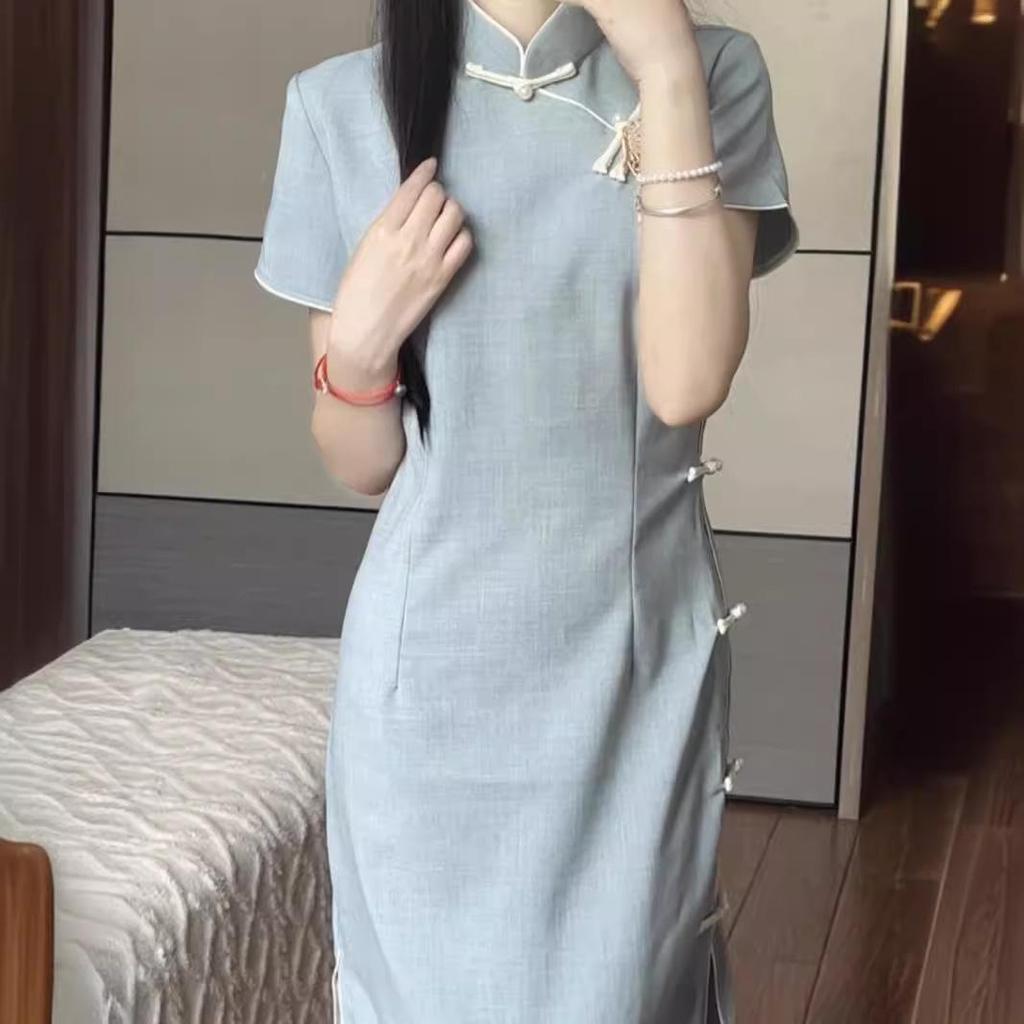2025 Elegant Chinese Pan Kou Cheongsam: Summer Long Dress with Modern Charm