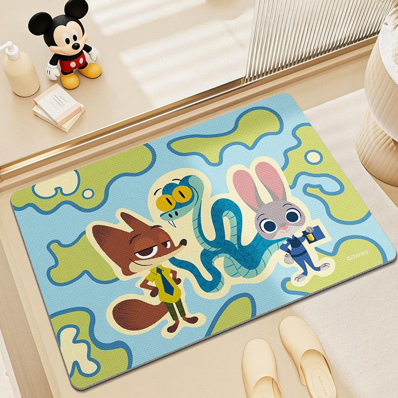 Disney Zootopia Badezimmermatte Saugfähiger & Schnelltrocknender Teppich Cartoon Judy Hopps Nick Wilde Muster Pflegeleichte Badezimmermatte