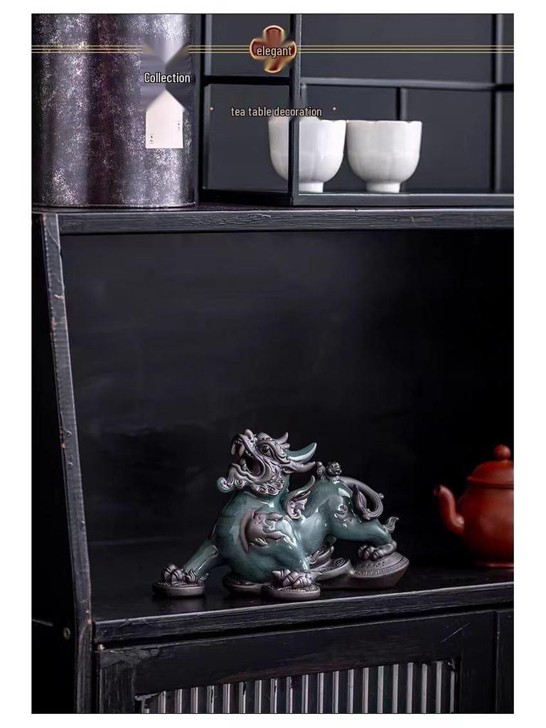 Chinese Ceramic Pixiu Tea Pet Pair - Home, Office, or Living Room Decor