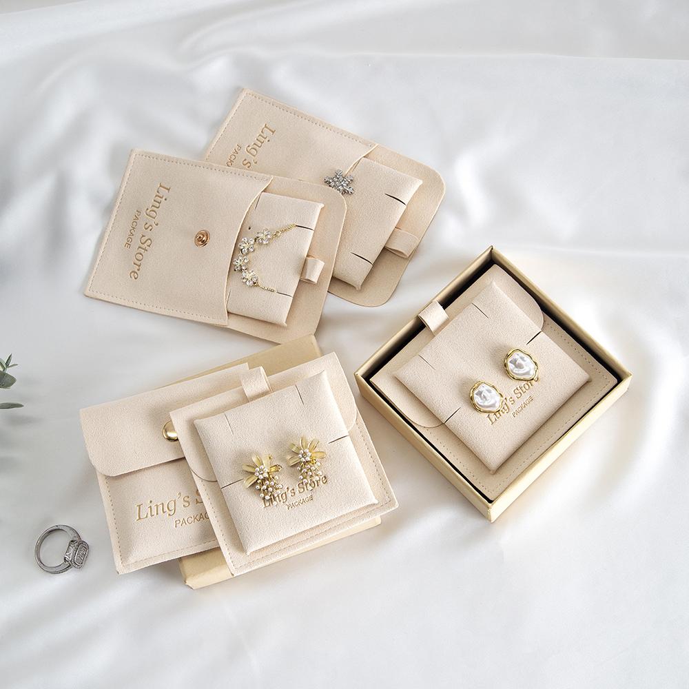 20/50/100Sets Custom Logo 8x8cm Jewelry Microfiber Snap Bag Insert 6x6cm Paper Cards for Earring Stud Necklace Storage Organizer