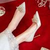 Slim Heel Chinese Xiuhe Wedding Shoes Women's New Elegant Bridal Shoes Red High Heels