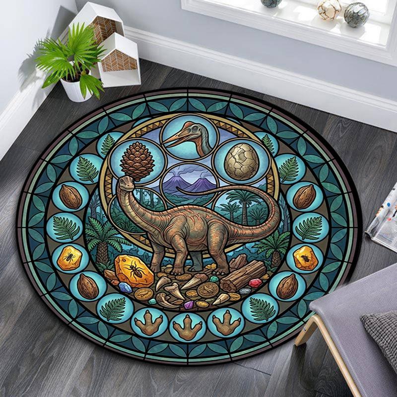 Prehistoric Fossil Garden Round Area Rug Under Office Chairs Bedroom Living Room Home Decor