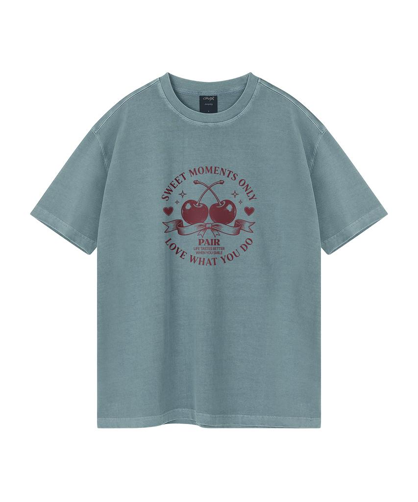 WILDROCK Cherry Pair Pigment Oversized Short Sleeve T-Shirt (Includes Cropped) (Type B)