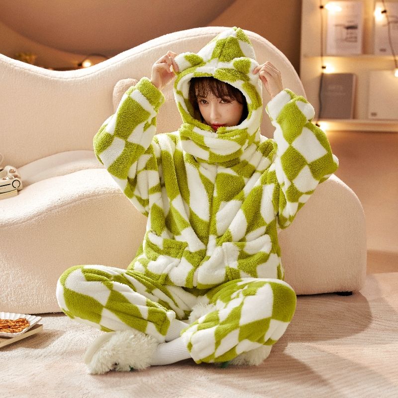 Piżama damska jesień/zima flanelowa polarowa gruba koszula nocna długa śliczna koralowa polarowa odzież domowa może być noszona na zewnątrz wygodna