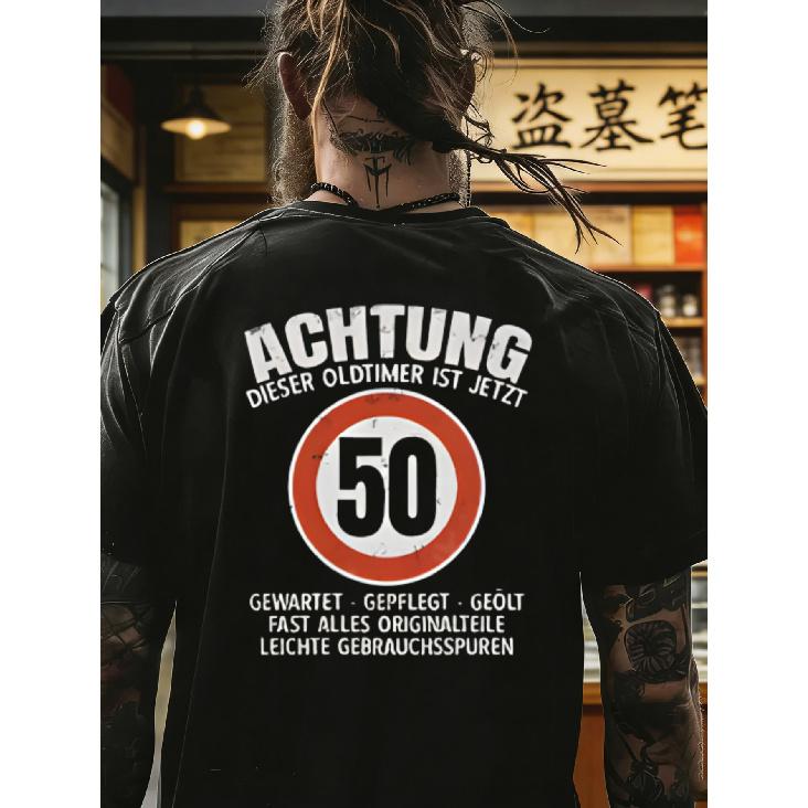 Zwart T-shirt met Duits 50e Verjaardagsontwerp voor Mannen Casual Kleding Feestoutfit