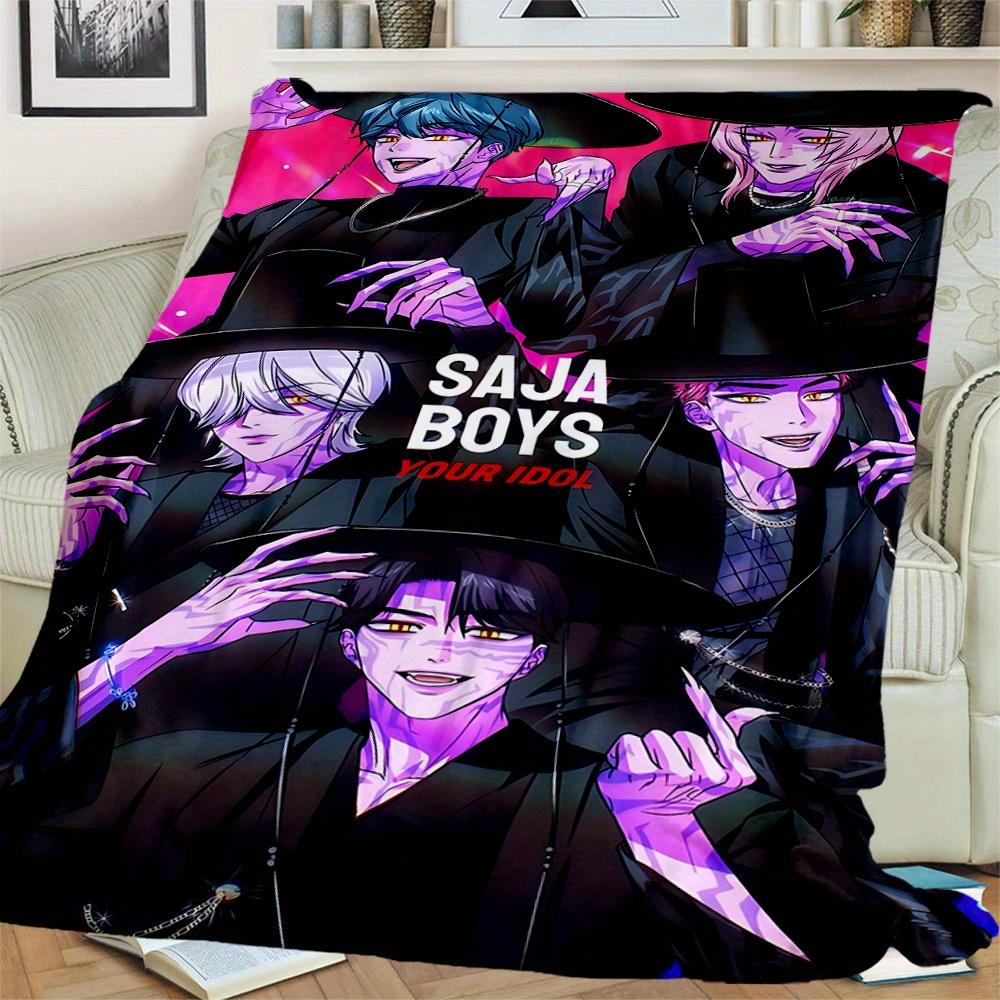 1Pc Saja Boys Print Flannel Blanket, Comfortable for All Seasons, Home Decor, Warmth and Comfort, Perfect for Christmas Gifts821100