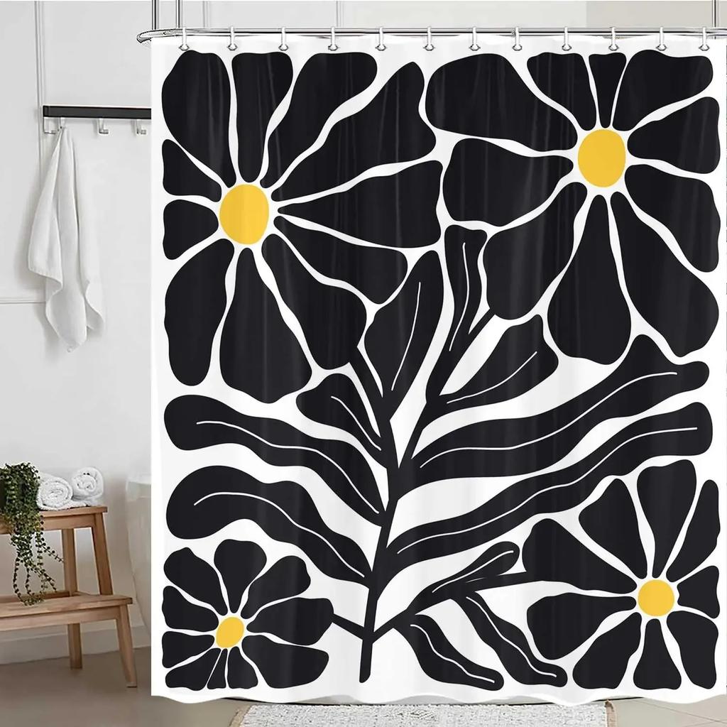 Vintage Flower Abstract Shower Curtain Cute Color Flower Plant Simple Style Fabric Bathroom Decorative Shower Curtain