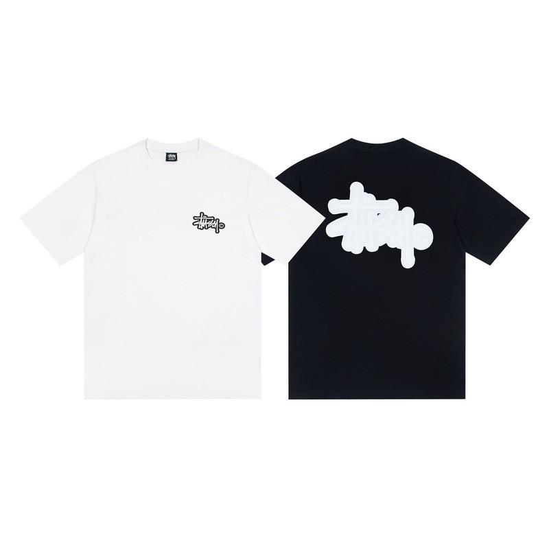Stussy Nera 8 Classica Filigrana Stampa Lettere 2025 Unisex Streetwear Vestibilità Larga Maglietta in Cotone