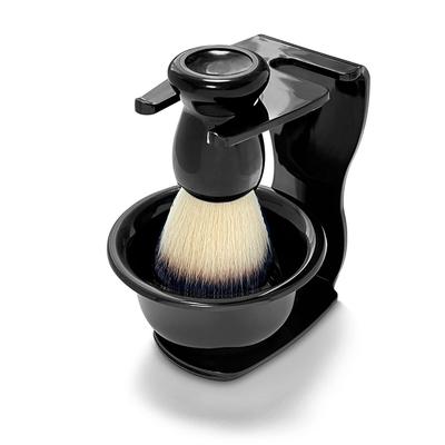 TORYTON Shaving Brush Set Stand and Nylon Bristles (Brush, Holder, Bowl) - (Black)