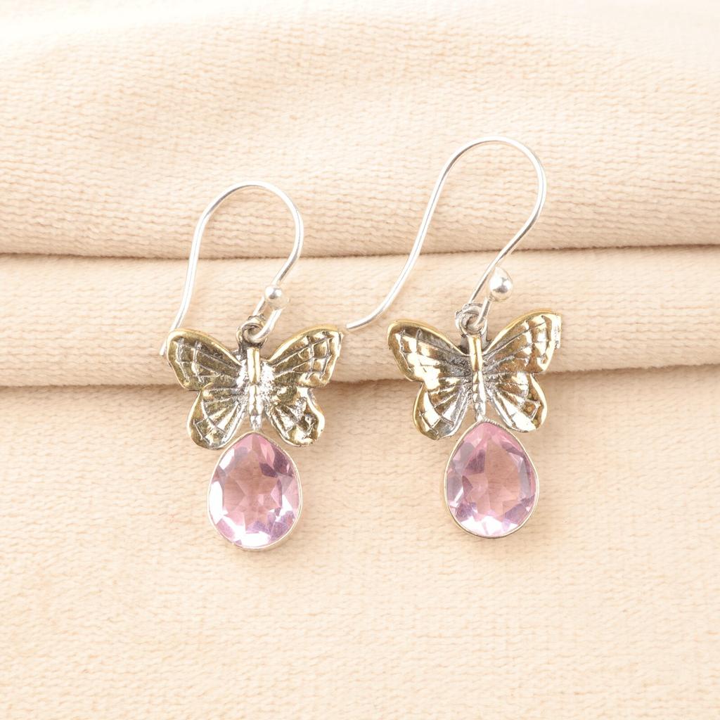 Morganite Gemstone 925 Sterling Silver Jewelry Handmade Stylish Earrings 1.3" EE-155-10