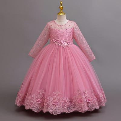 Nuovo Abito da Principessa Formale per Bambina a Maniche Lunghe in Pizzo - Perfetto per Matrimoni, Damigelle e Compleanni