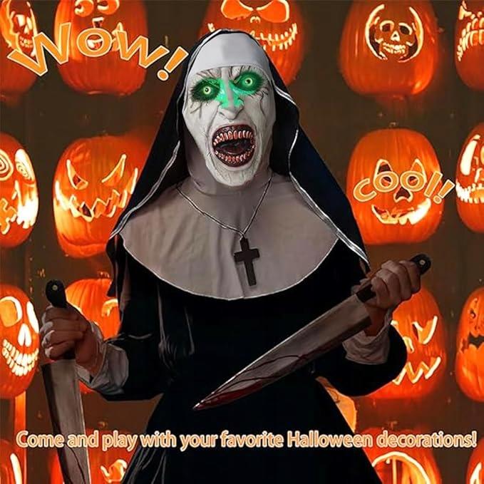 Maschera luminosa suora valak nun horror costume halloween croce led