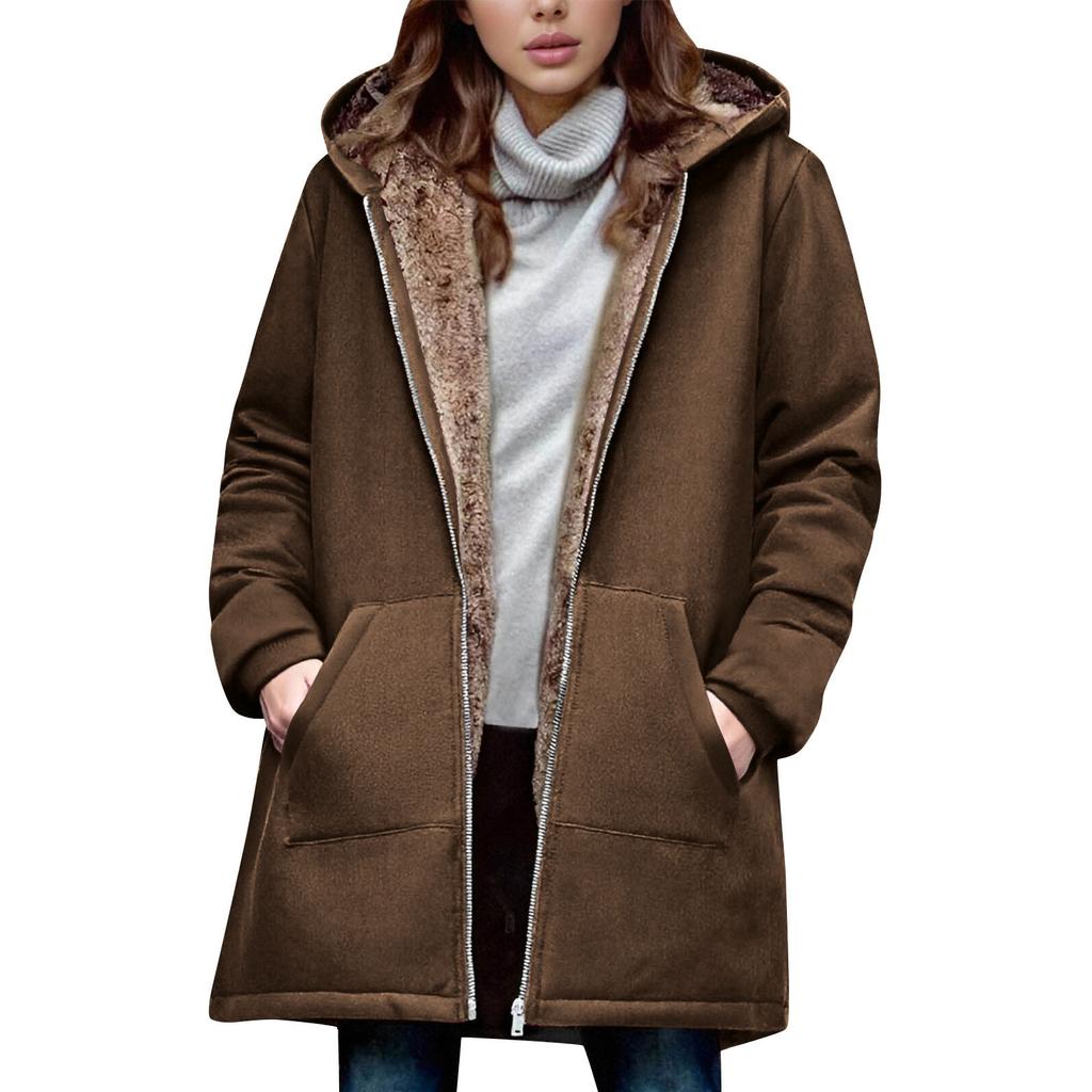 Women's Fleece Hooded Sweatshirt Print Trench Coat Thick Warm Top