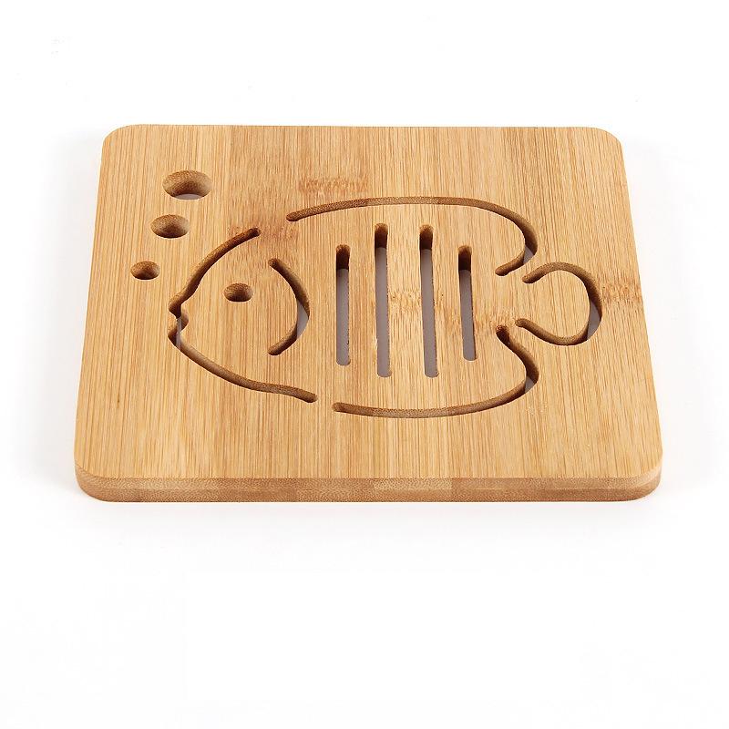 Bamboo Round Table Mat Simple Hollow Pattern Heat Resistant Pot Dish Placemats Anti-slip Protection Table Decorative