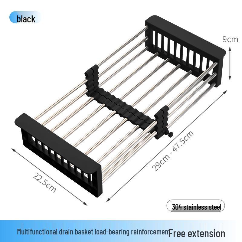 Retractable Stainless Steel Sink Drain Rack & Basket for Vegetables and Fruit