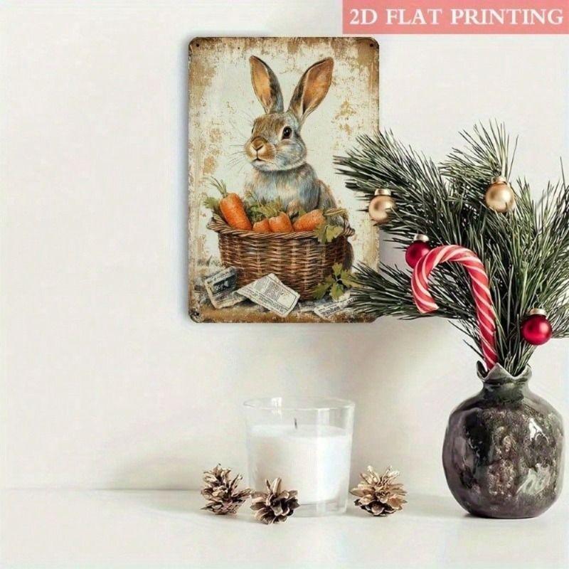 Metal Wall Art Easter Bunny Rustic Farmhouse Decor for Living Room