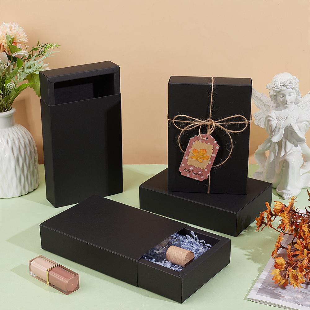 12pcs Kraft Paper Storage Gift Drawer Boxes Gift Packaging Case for Wedding Party Supplies Rectangle Black Finish Product: 18.2x12.7x4.2cm.
