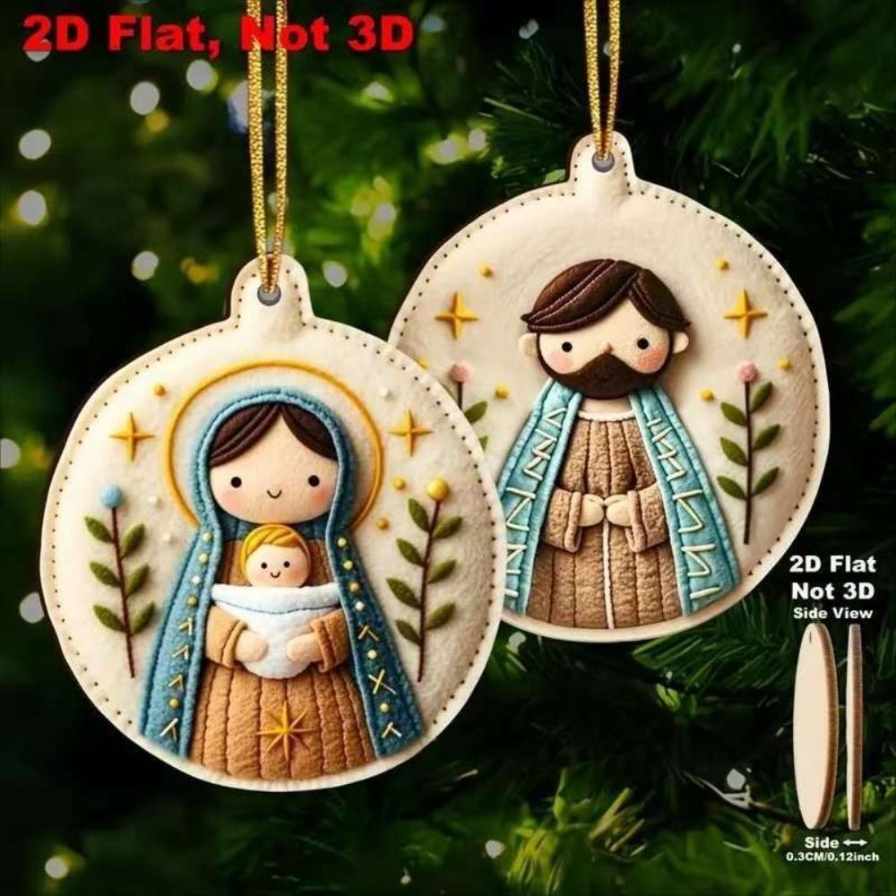 12Pcs Jesus, Our Lady, Angels, Sheep Xmas Tree Pendant Handcrafted DIY Christmas Decorations Holiday Gift Decor 2D Flat