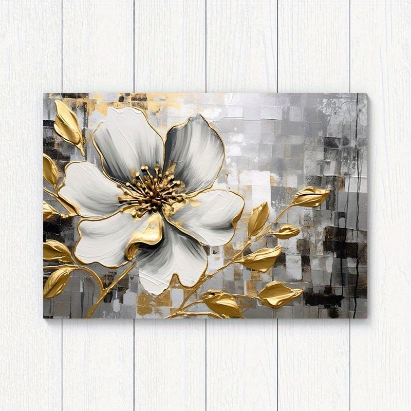 Framed - Modern Retro Gold Flower Canvas Poster - Gold Flower Printing Multiple Scene Display Framed Canvas Poster Decorative Wall Art