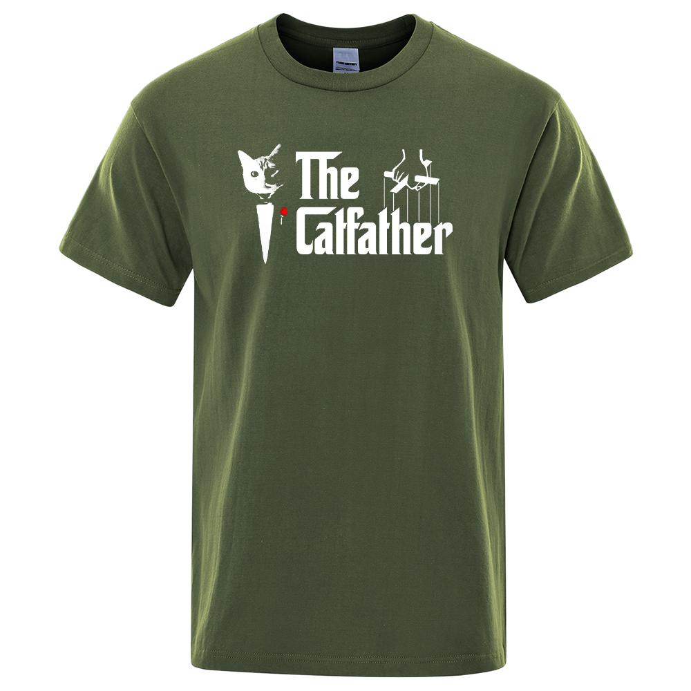 The Catfather Cat Printing Men's Tees Shirts Crewneck Brand Clothes Casual Oversized T Shirt Male Short Sleeve Fashion T-shirt