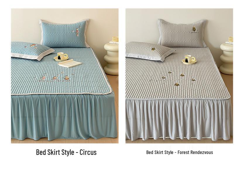Class A Summer Cooling Cartoon Ice Silk Quilted 3-Piece Mat Set with Fitted Sheet