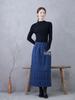Autumn/Winter Navy Blue Quilted Cotton Midi Skirt - Plus Size, Slimming, Versatile, Chinese-Inspired, Intellectual Style