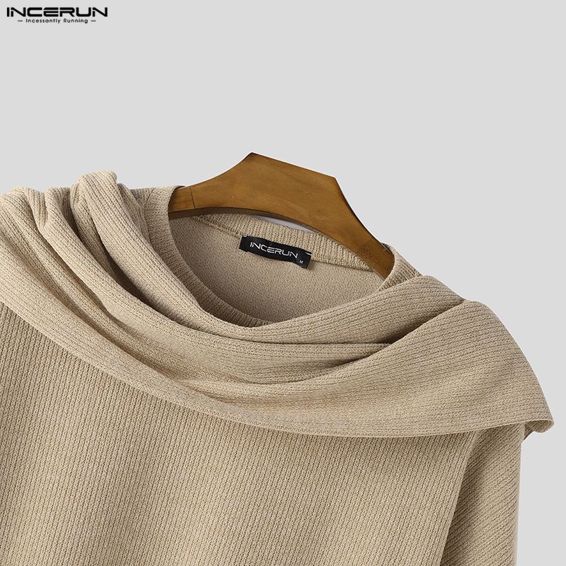 Incerun Men Neck Long Swing Sleeve Casual Loose Rib Pullover Tops