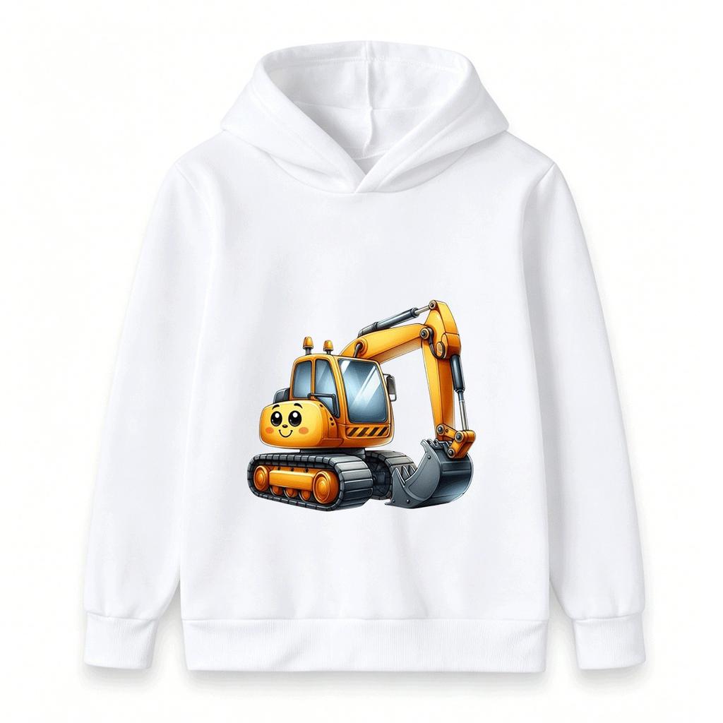 Kids Hooded Sweatshirt Cute Cartoon Excavator Print Casual Long Sleeve Pullover Hoodie for Boys Girls Daily Wear