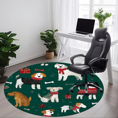 1pc Puppy Party Office Round Rug, Non-slip, Soft and Durable Office Rug for Interior Decoration, Perfect for Office, Beautiful Decoration Yy260323007