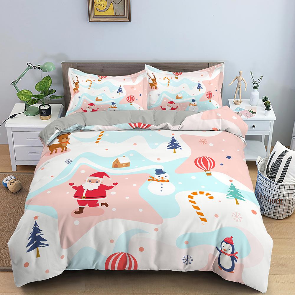 Merry Christmas King Queen Duvet Cover Xmas Bedding Set For Kid Santa Claus Quilt Cover Cartoon 2/3Pcs Polyester Comforter Cover