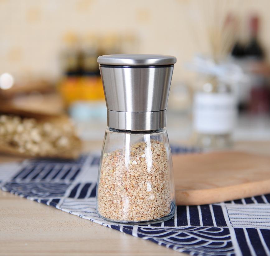Stainless Steel Glass Pepper Grinder - Manual Kitchen Tool for Black Pepper