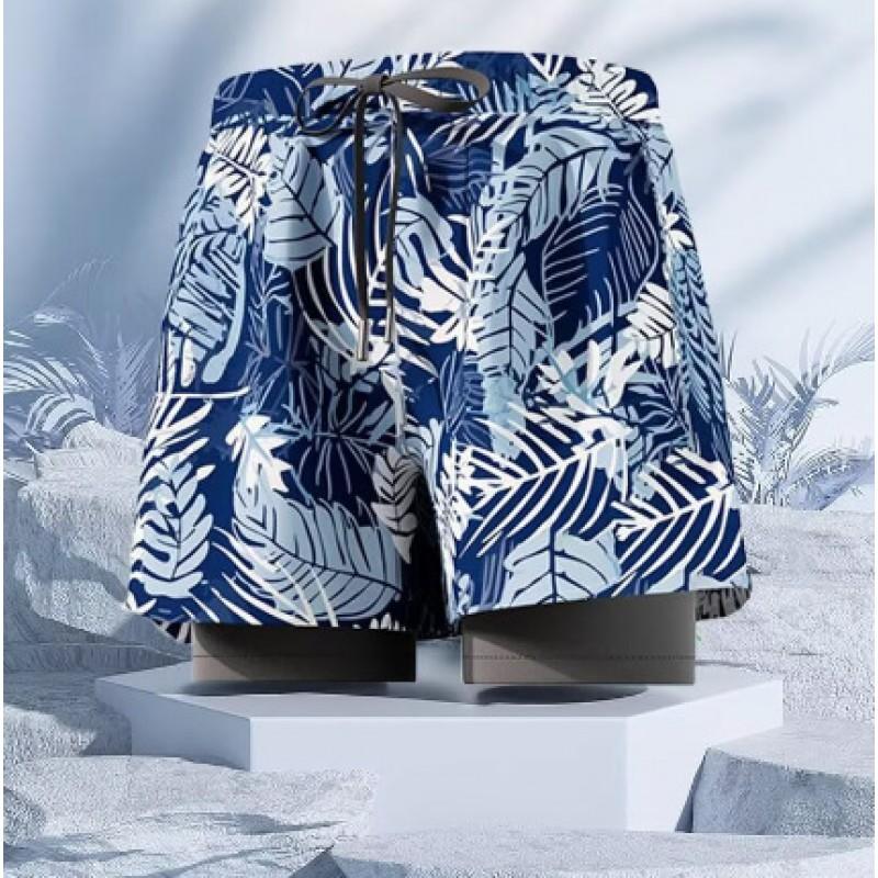 Mens Double-Layered Board Shorts Swim Trunks Quick-Dry Anti-Chafe Flat Front Beach Pool Surfing