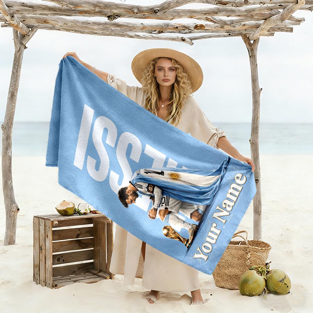 Football Messi Personalized Text Beach Towel Super Soft Microfiber Quickdry Fabric Suitable for Swimming Gym Camping Yoga Vacation