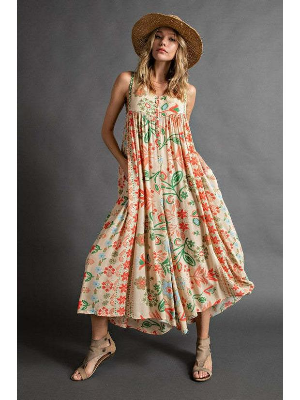 2024 Summer Retro Print Loose Sleeveless Women's Jumpsuit
