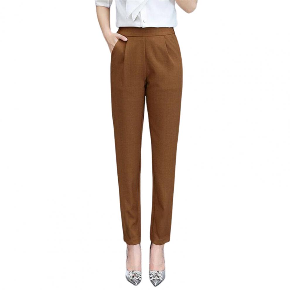 Soft Trousers Elegant Women's High Waist Slim Fit Pants with Pockets for Office Lady Style Solid Color Casual Commuting Trousers