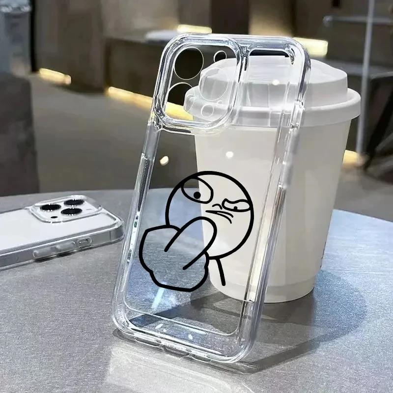 Funny Man Soft Clear Phone Case For iPhone 11 12 13 14 15 Pro Max Middle Finger iPhone 7 8 Plus X XR XS Max Shockproof Cover