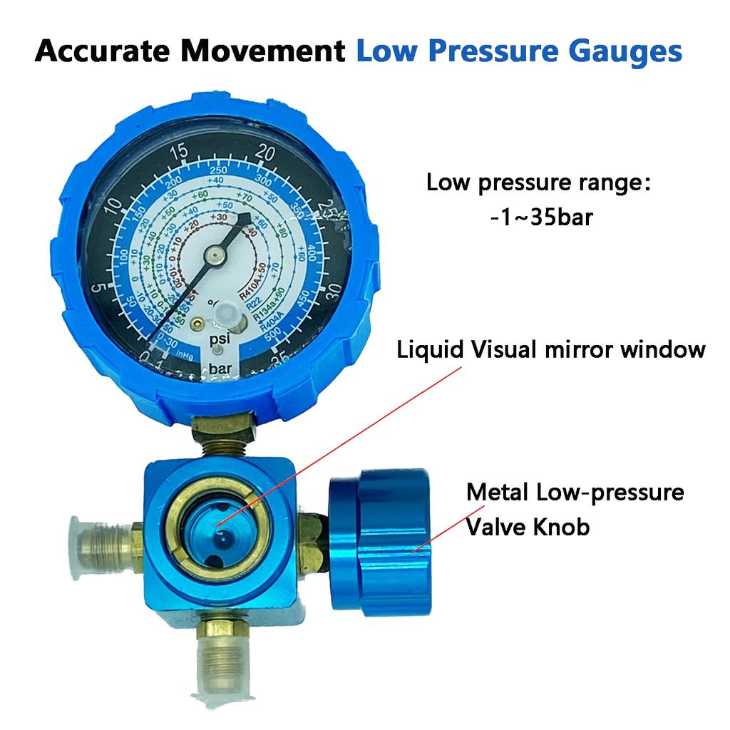 Air Condition Manifold Gauge with Sight Glass for R22/R410A/R134A/R404A High and Low Pressure A/C Refrigeration Tool