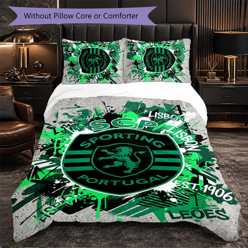 Biancheria da Letto a Tema Sporting CP FC Set 3 Pezzi Copripiumino Biancheria da Letto Decorativa per Camera Adolescenti Decorazione Casa