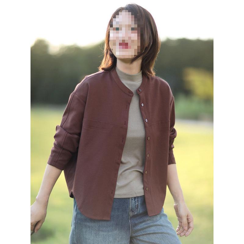 2024 Autumn Women's Minimalist Stand Collar Loose Long Sleeve Jacket