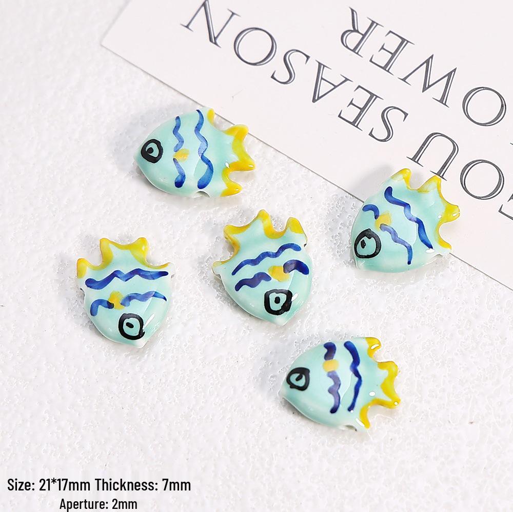 Hand-Painted Ocean Ceramic Beads: Tropical Fish, Starfish, and Seashell Shapes for DIY Jewelry