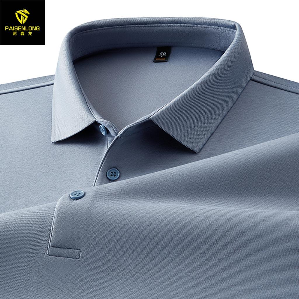 Autumn And Winter Heavy 260G Mamba Cotton Lapel Men'S Long-Sleeved Polo Shirt Light Business Versatile Solid Color Men'S Polo Shirt